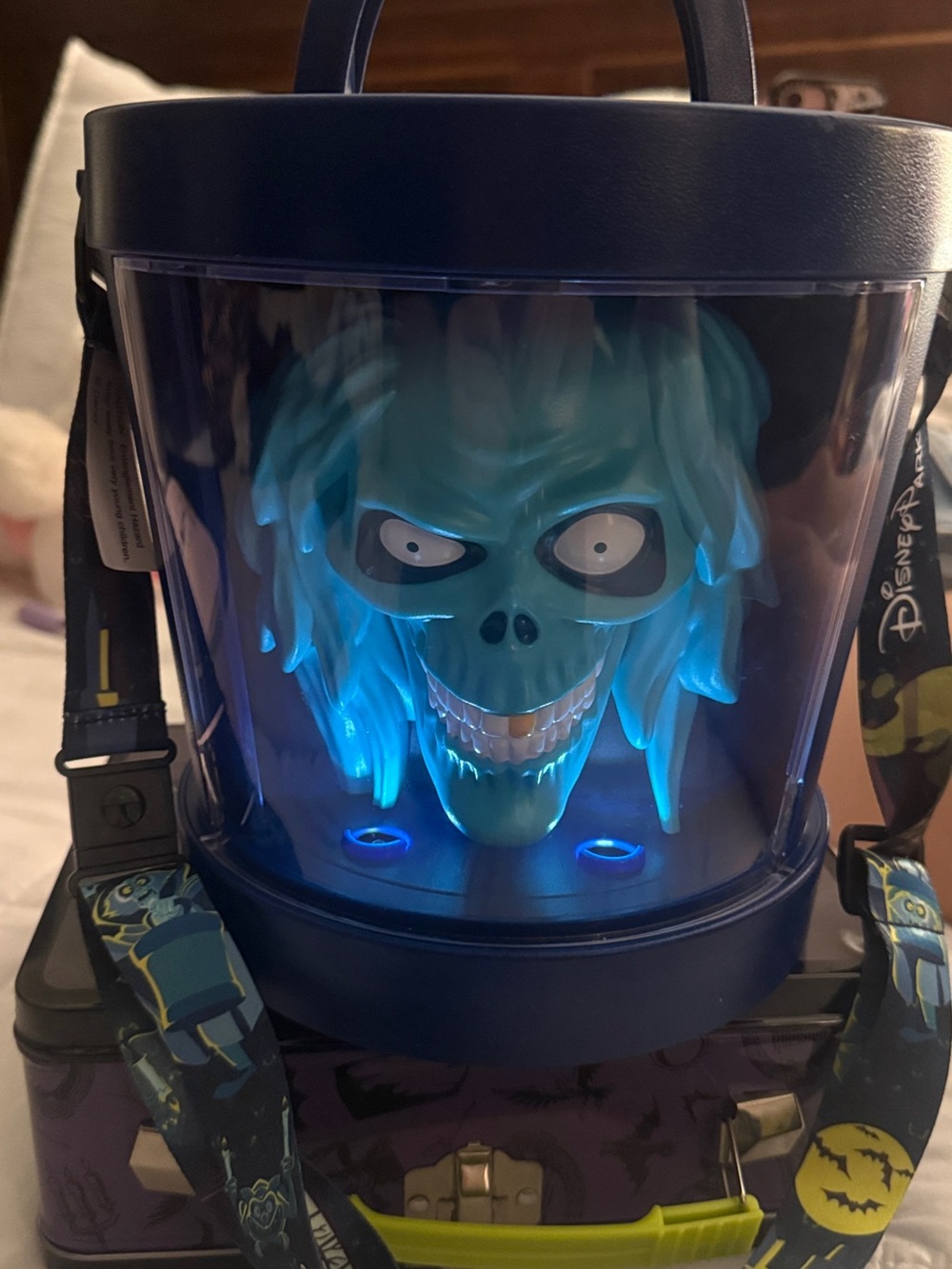 Disney Haunted Mansion Blue Glowing Skull Collector Case